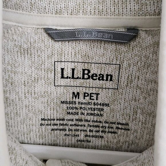 LL Bean Jacket Womens Medium Petite Oatmeal Full Zip Sweater Fleece Outdoor - Picture 2 of 9